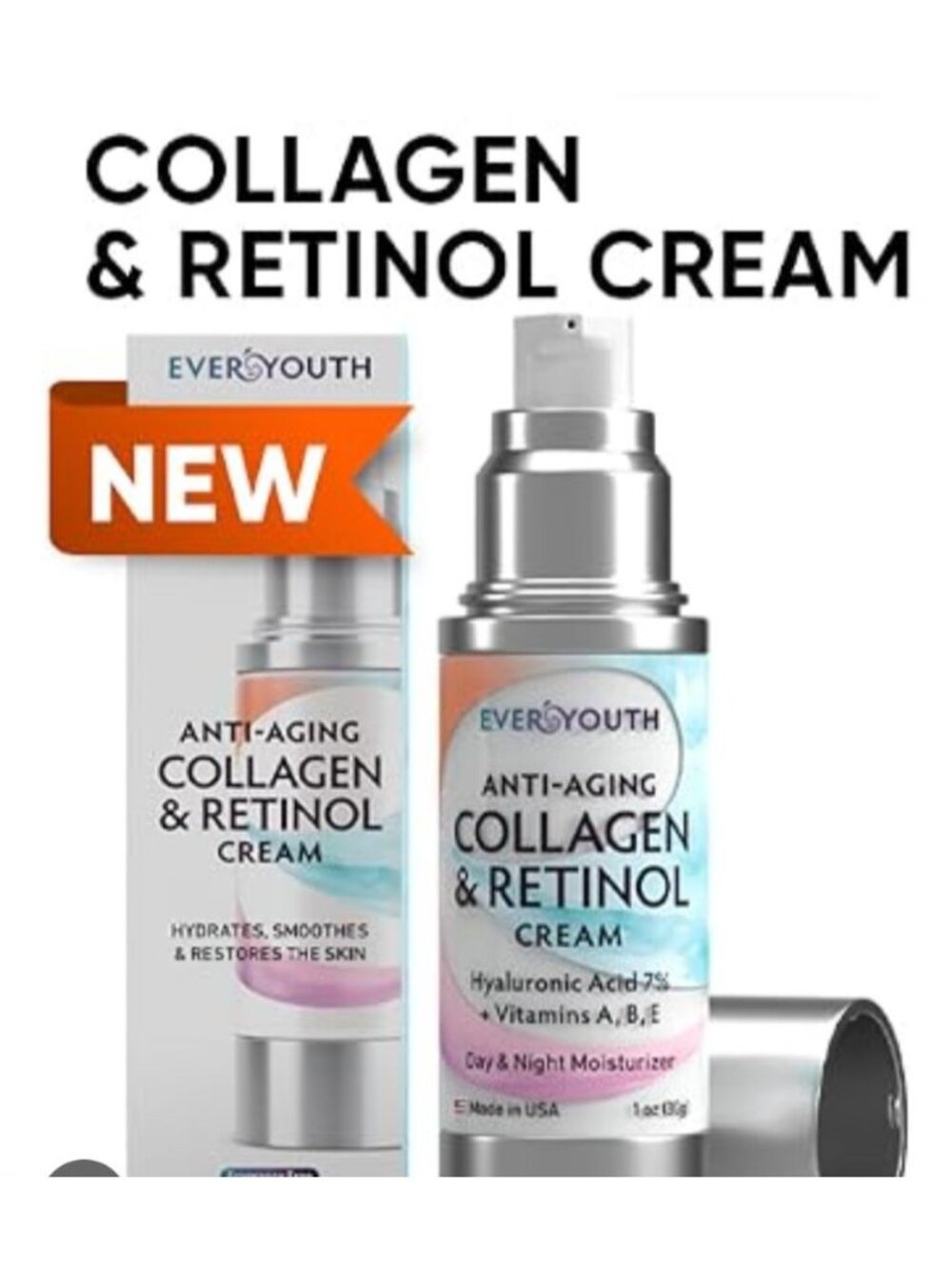 EveryYouth Anti-Aging Collagen & Retinol Cream 1oz - Fragrance Free Moisturizer